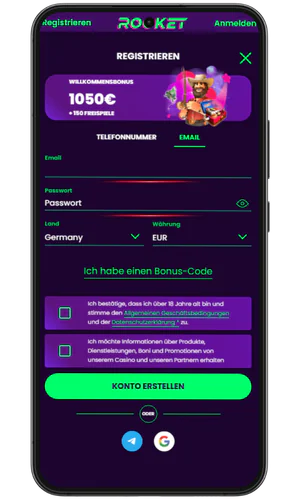 E-Mail-Adresse und Passwort eingeben Rocket