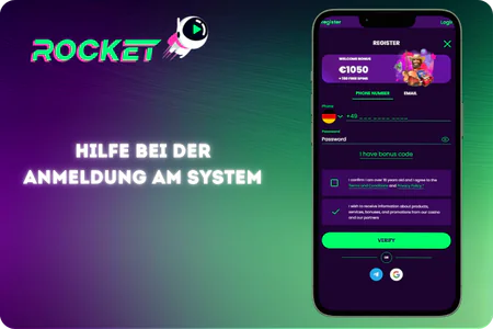 Hilfe bei der Anmeldung am System Rocket Casino